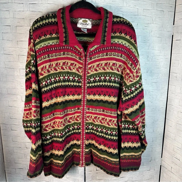 Tiara vintage cardigan Nordic Knit Zip Up Cardigan Sweater 90’s Y2K cottage core - Picture 1 of 9